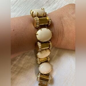 Lele‎ Sadoughi Designer Gold Plated Cream Cabochon & Crystal Panel Bracel…